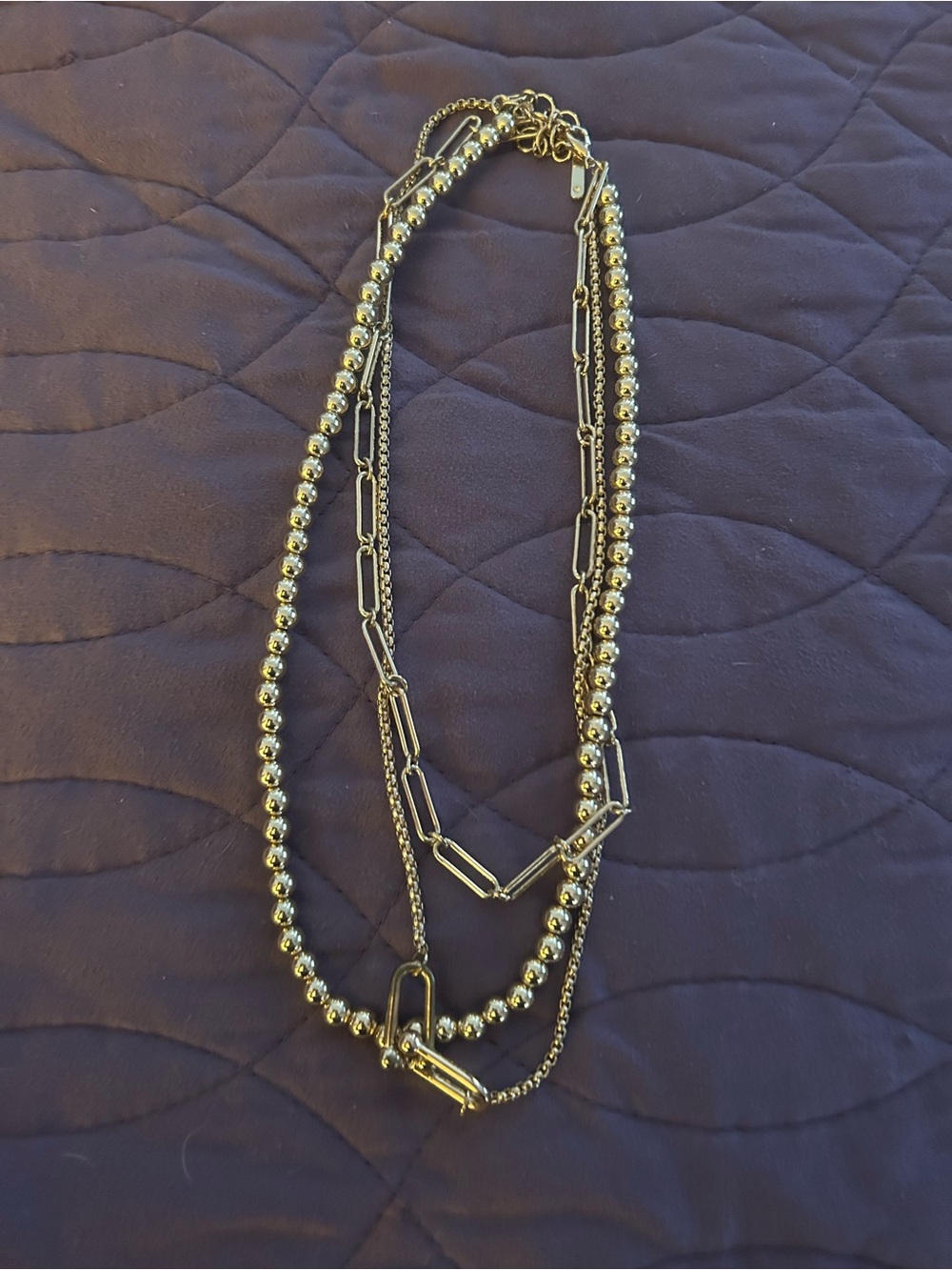 Layered Gold Bead and Link Necklace - Women's Jewelry